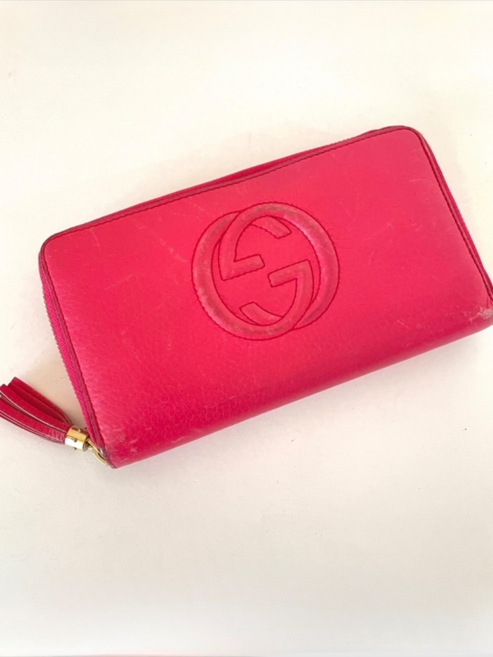 GUCCI GG Logo SOHO Pink zip around Long wallet clutch large